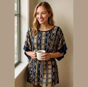 Blue Orange White Dolman Sleeve Mini Sundress